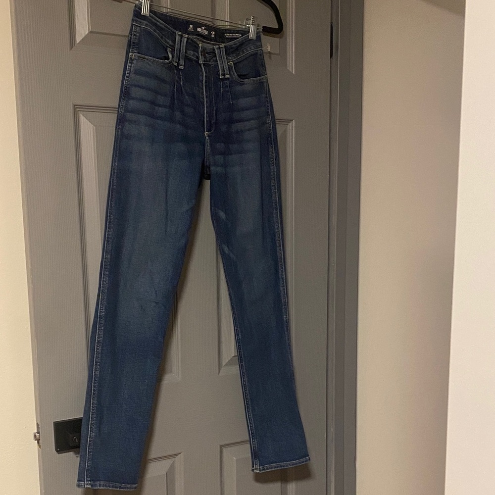 Hollister Women's Straight Leg Jeans - Dark Blue